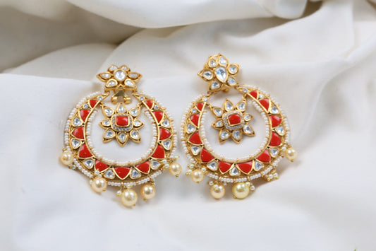 Jadau Coral & Uncut Polki Chandbaali