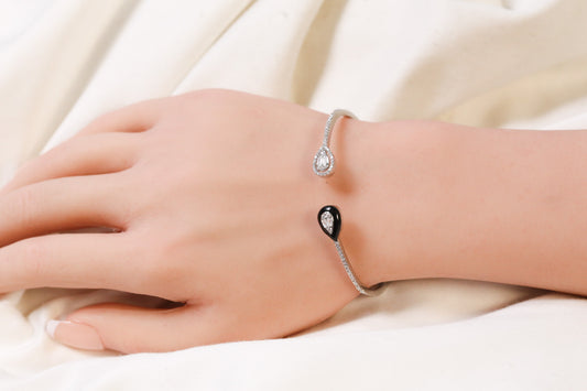 Som Openable Micro CZ Silver Bracelet- Black