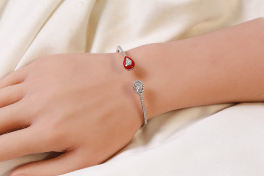Som Openable Micro CZ Silver Bracelet- Red