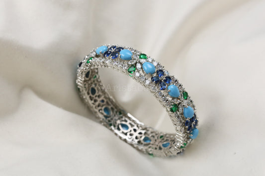Dia Turquoise Stones, CZ Stones Bangle Set (2.6 Openable)