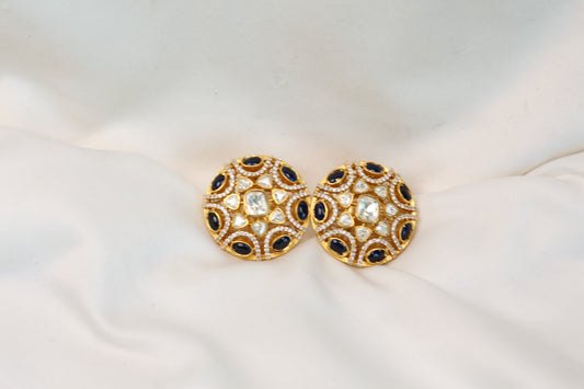 Aarti Real Moissanite & Pota Stones Studs - Dark Blue