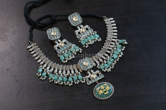 Aruna Inlay Dual Tone Necklace Set (T103-04)
