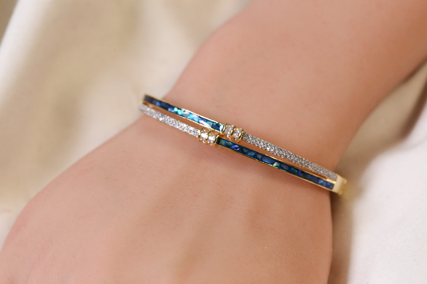 MOP Openable Micro CZ Bracelet- Blue