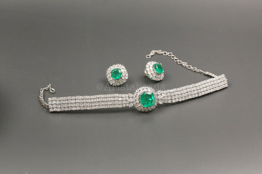 Celebrity Style Emerald Doublet & CZ Necklace Set