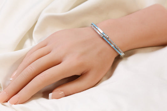 MOP Openable Micro CZ Bracelet- Silver & Teal