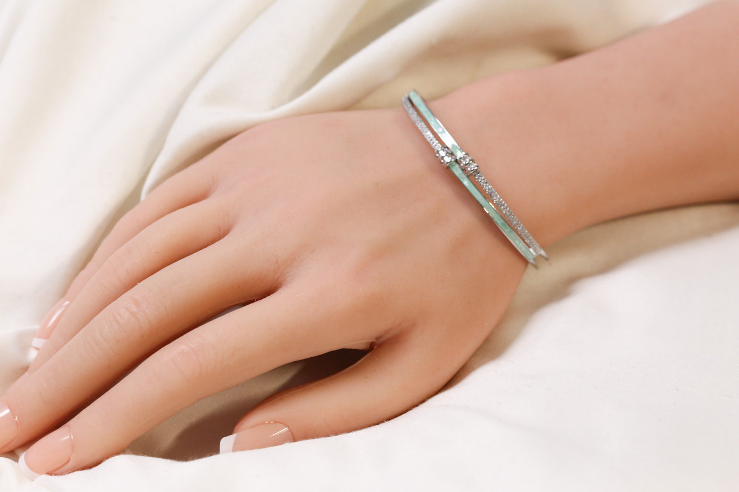 MOP Openable Micro CZ Bracelet- Silver &  Mint