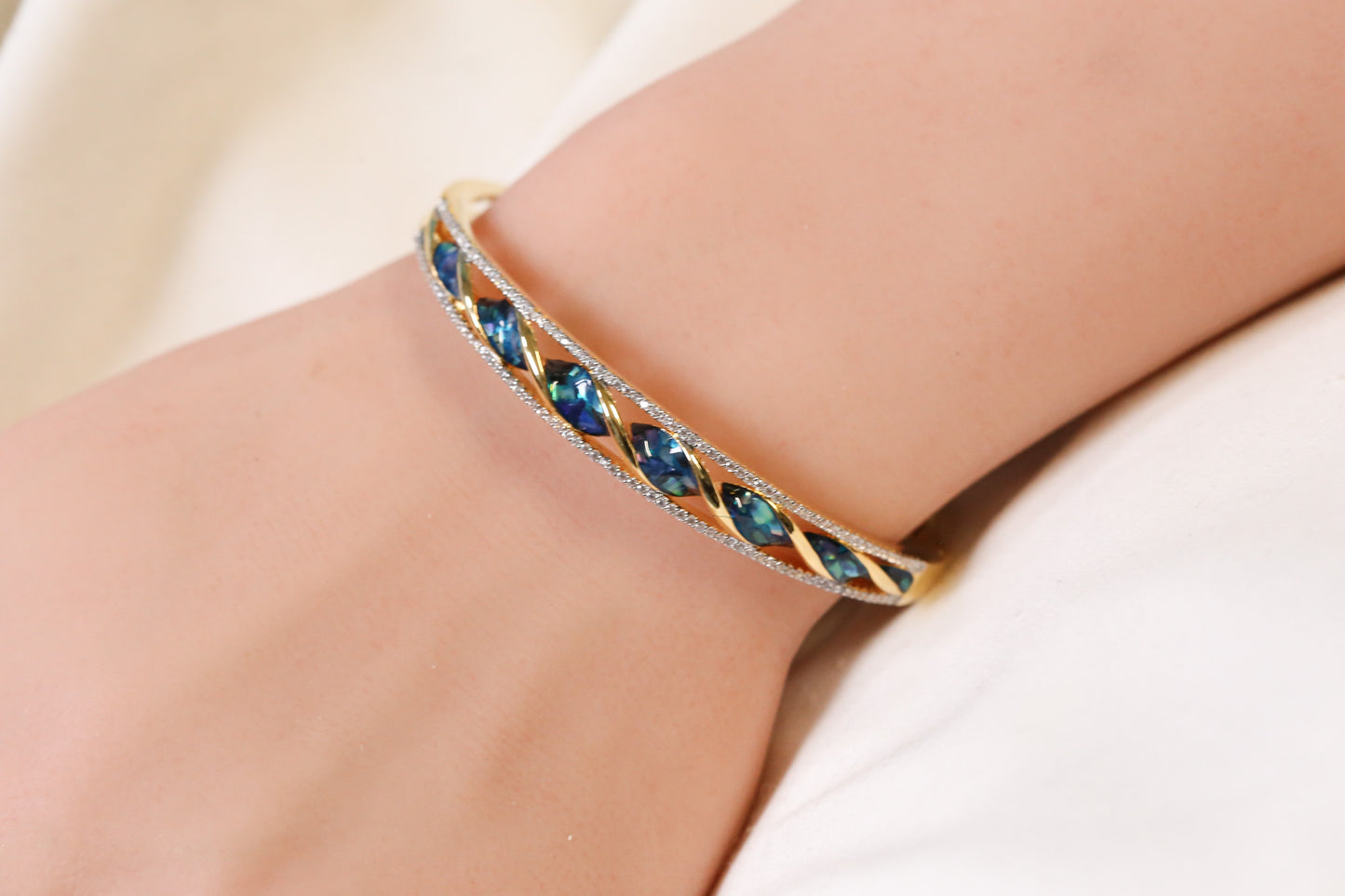Jonna Openable Micro CZ Bracelet- Gold & Blue