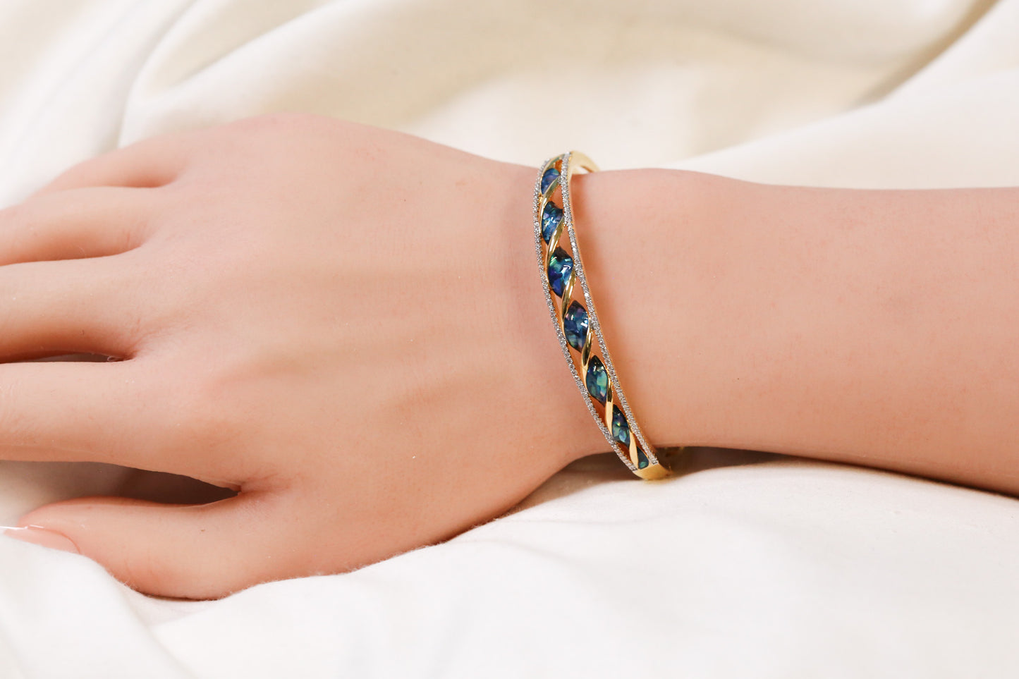 Jonna Openable Micro CZ Bracelet- Gold & Blue