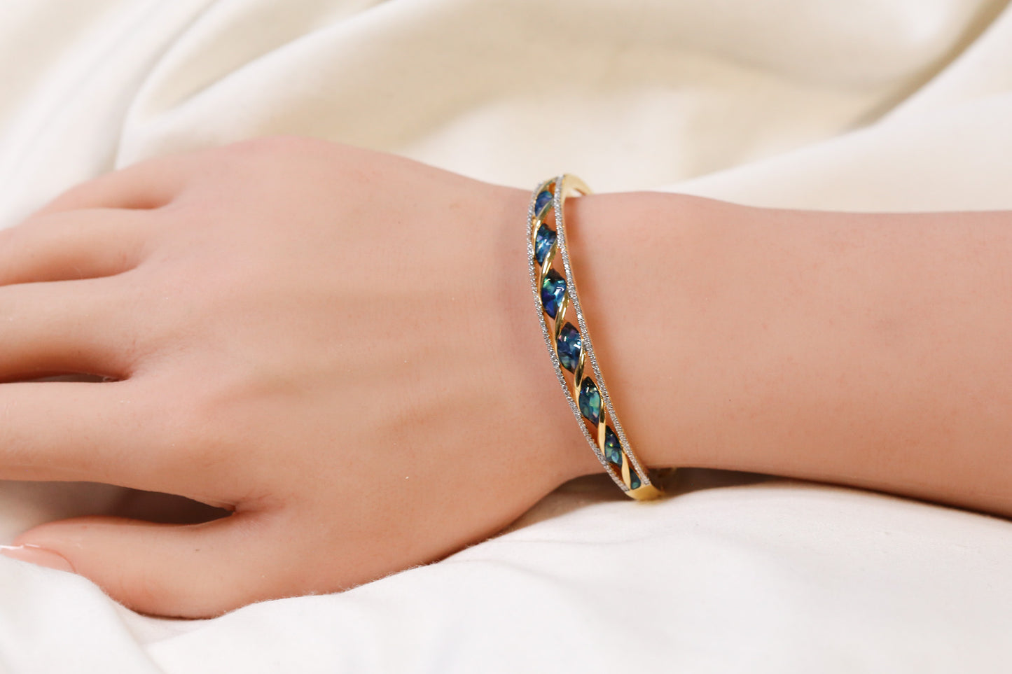 Jonna Openable Micro CZ Bracelet- Gold & Blue
