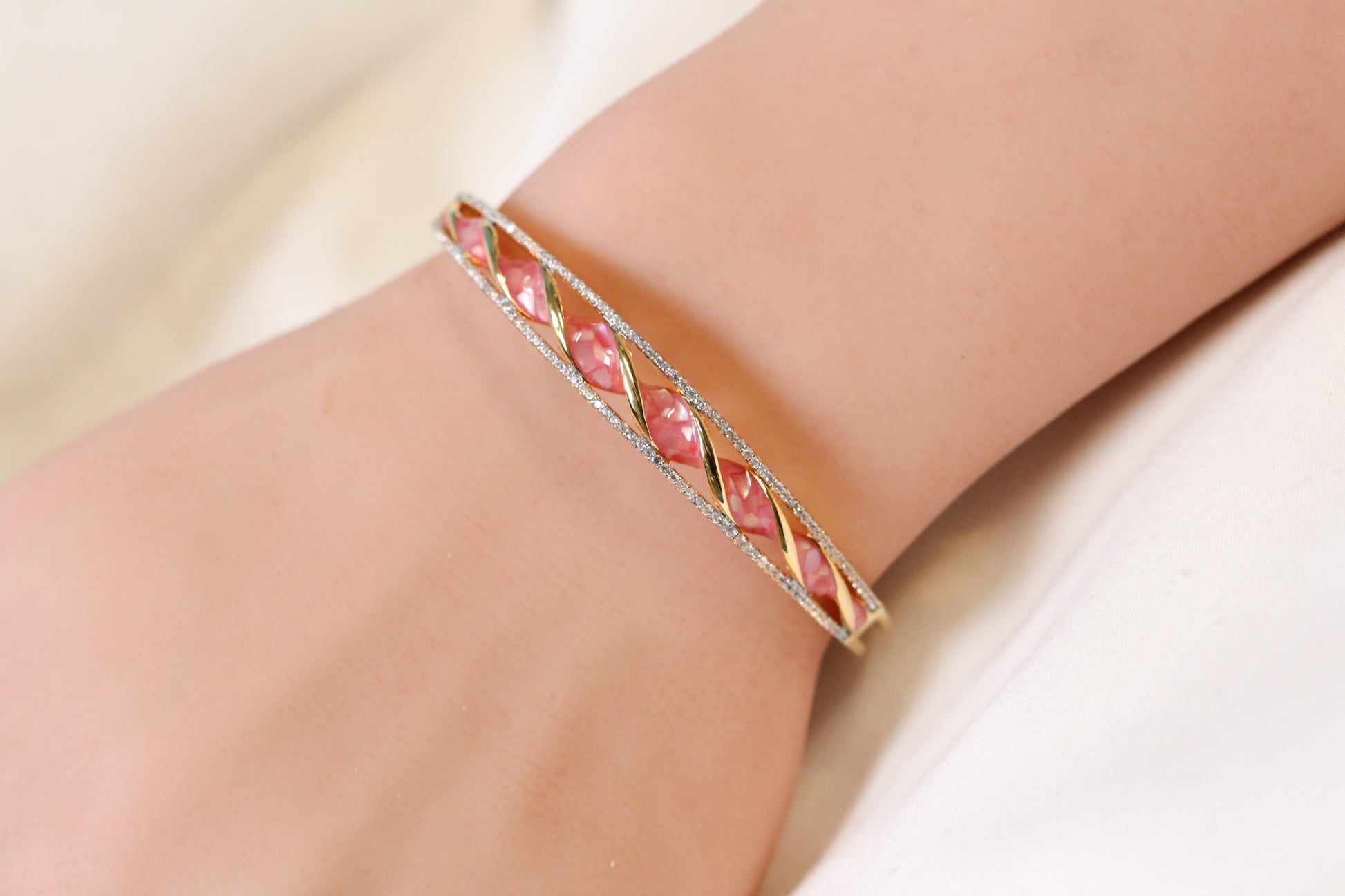 Jonna Openable Micro CZ Bracelet- Gold & Pink