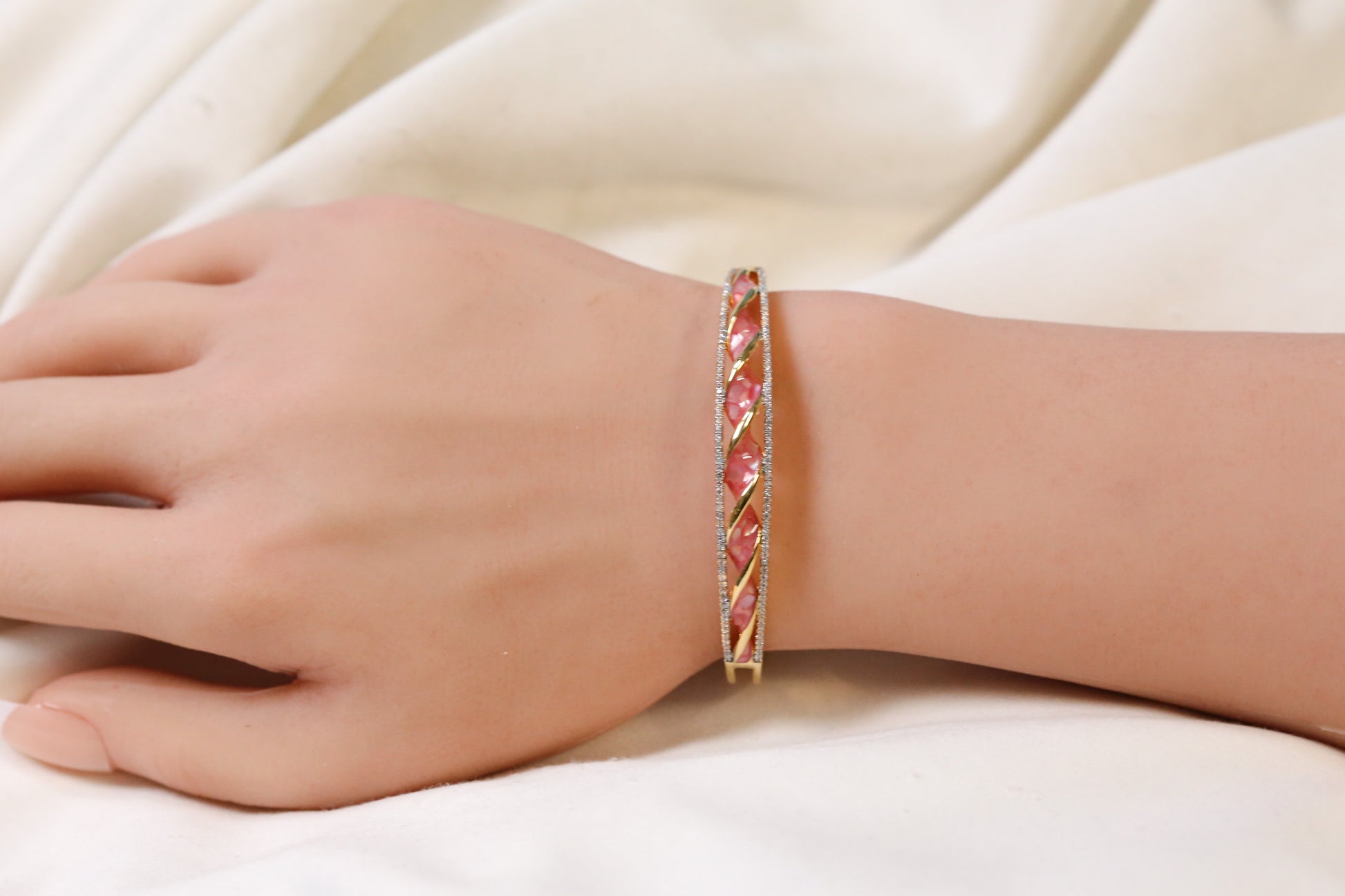 Jonna Openable Micro CZ Bracelet- Gold & Pink