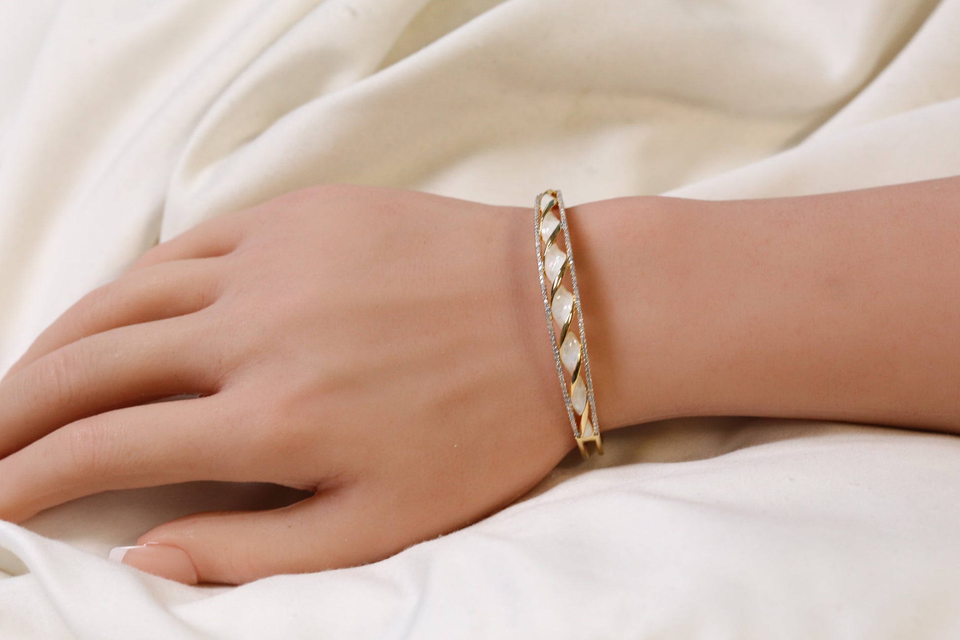 Jonna Openable Micro CZ Bracelet- Gold & Ivory
