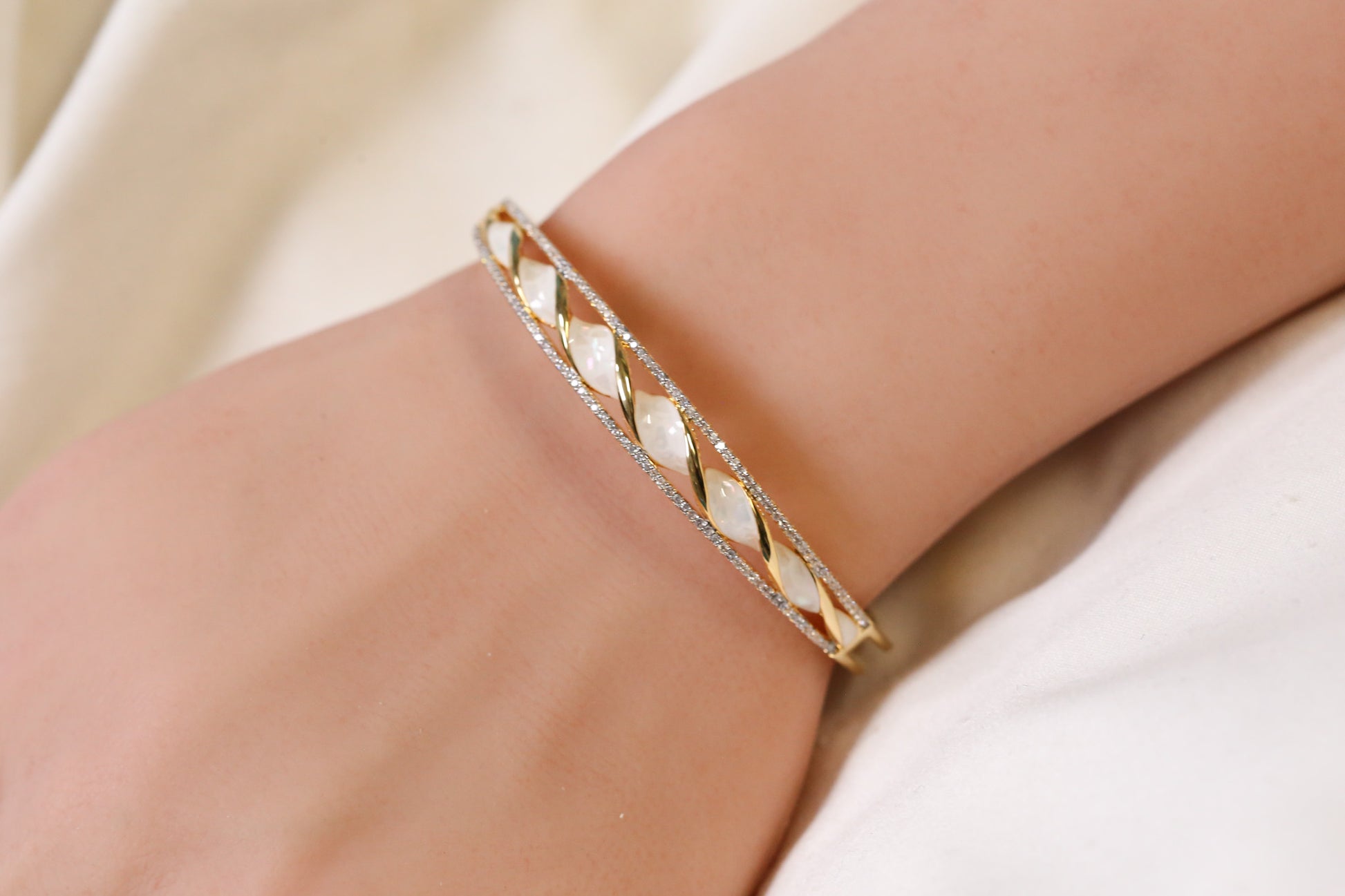 Jonna Openable Micro CZ Bracelet- Gold & Ivory