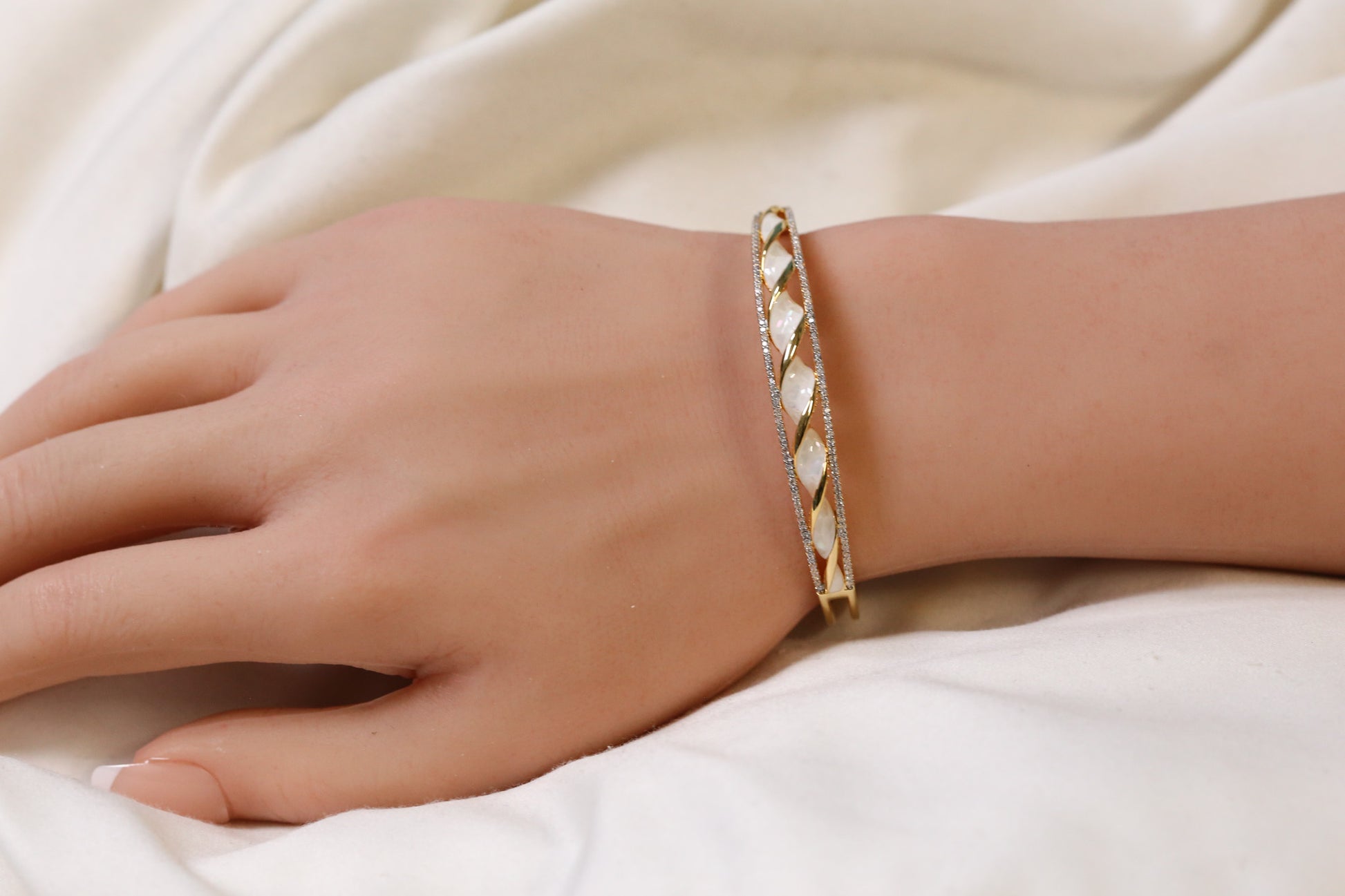 Jonna Openable Micro CZ Bracelet- Gold & Ivory