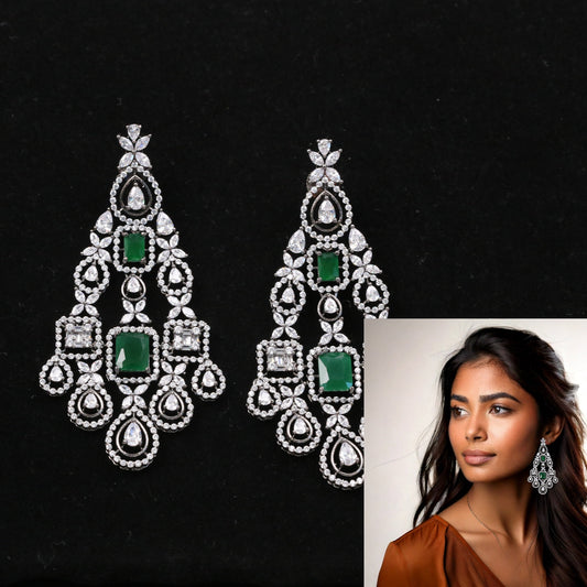 Raaha Victorian CZ Earrings - Green