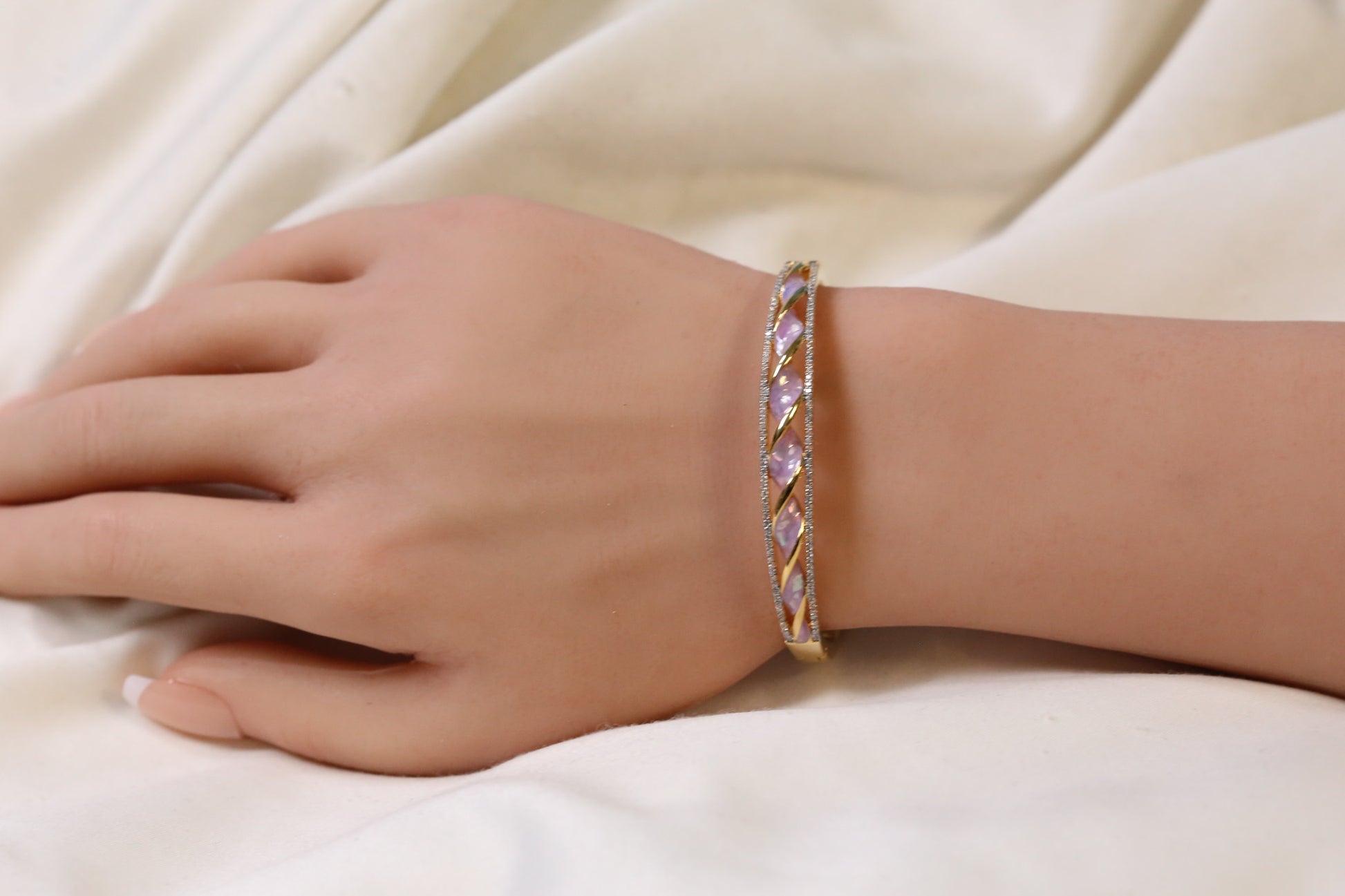 Jonna Openable Micro CZ Bracelet- Gold & Purple