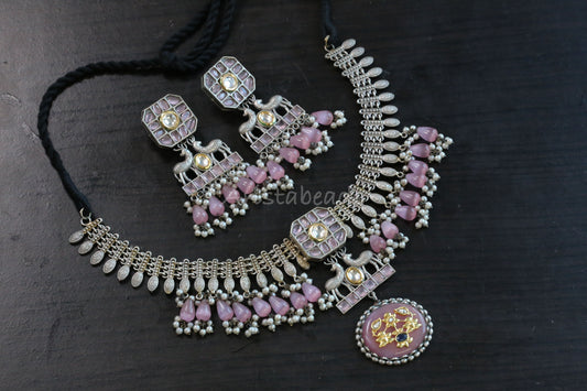 Aruna Inlay Dual Tone Necklace Set (T103-03)