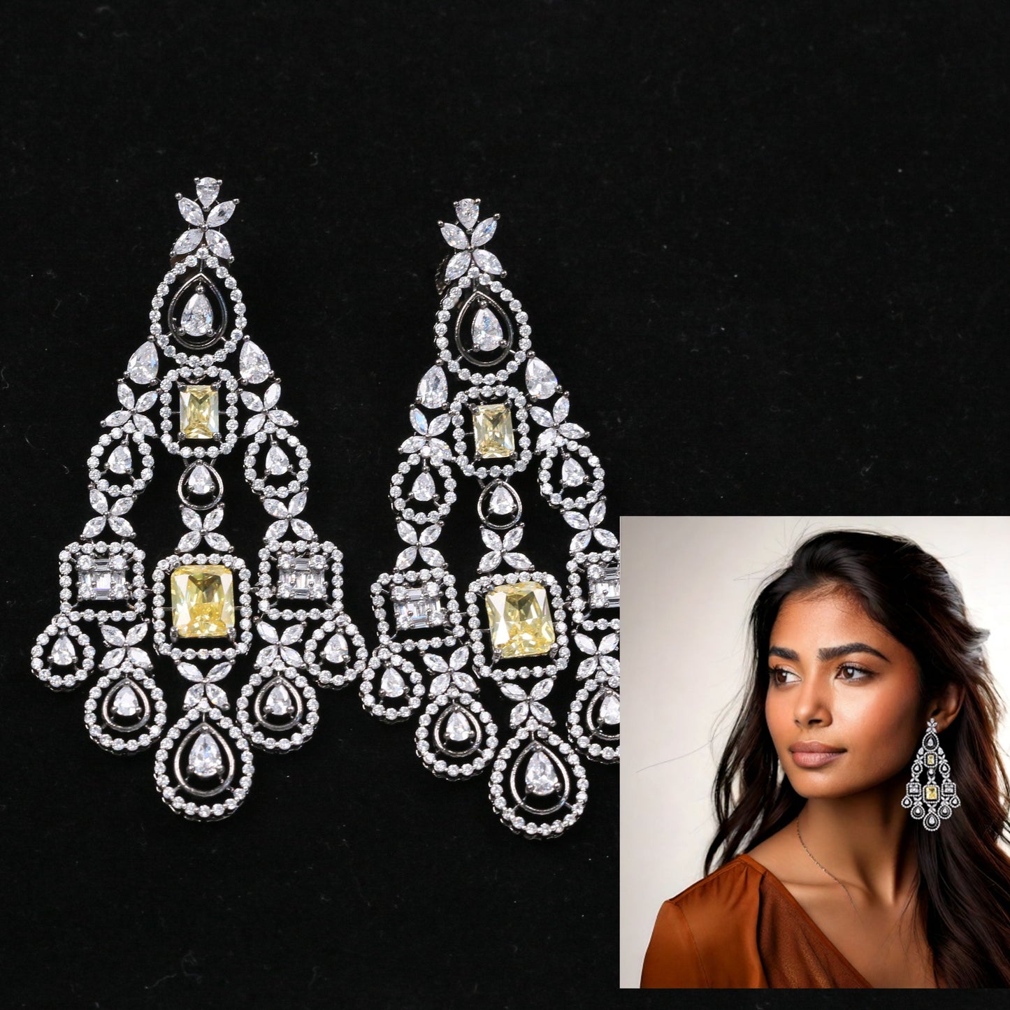 Raaha Victorian CZ Earrings - Yellow