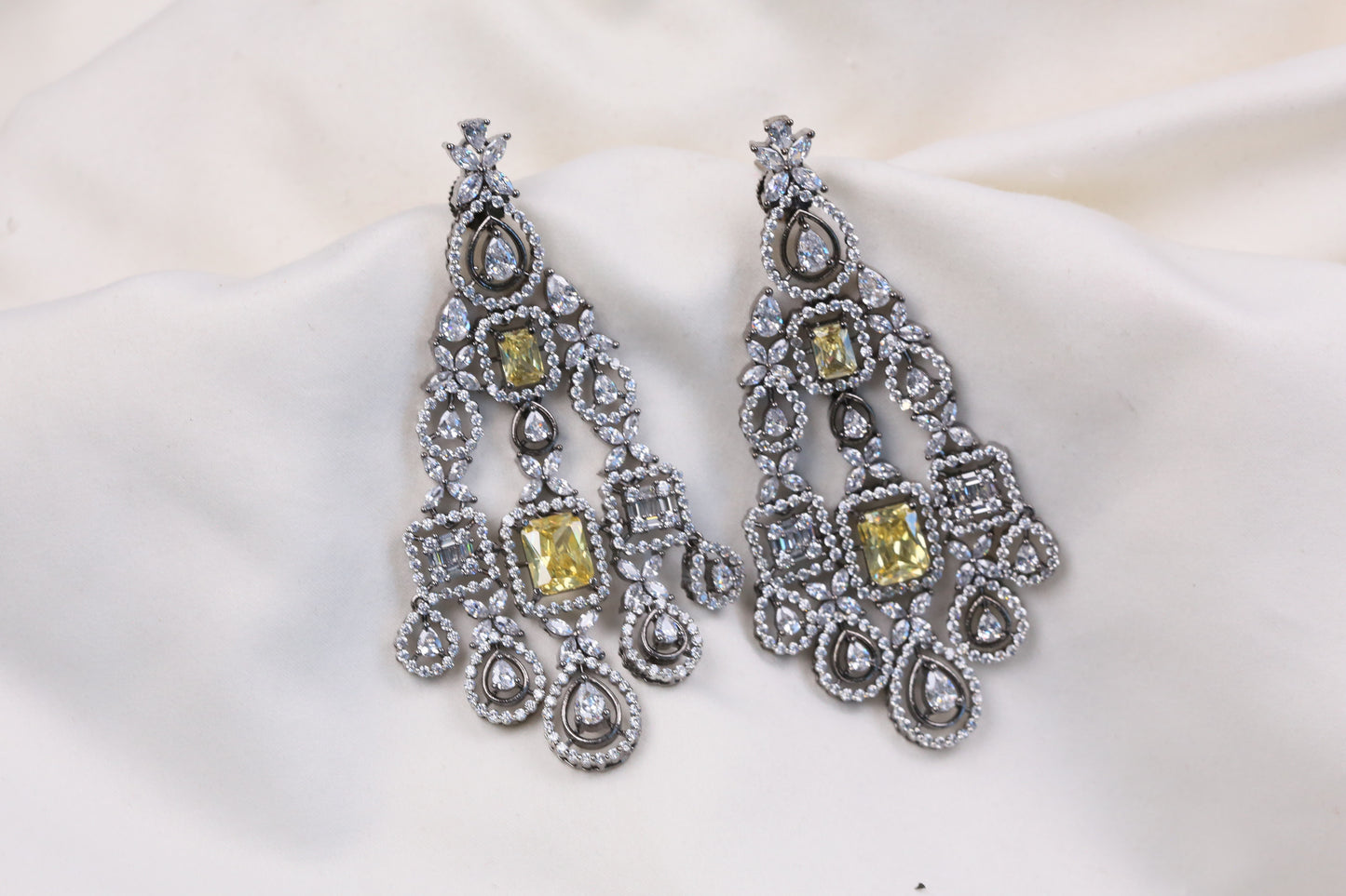 Raaha Victorian CZ Earrings - Yellow