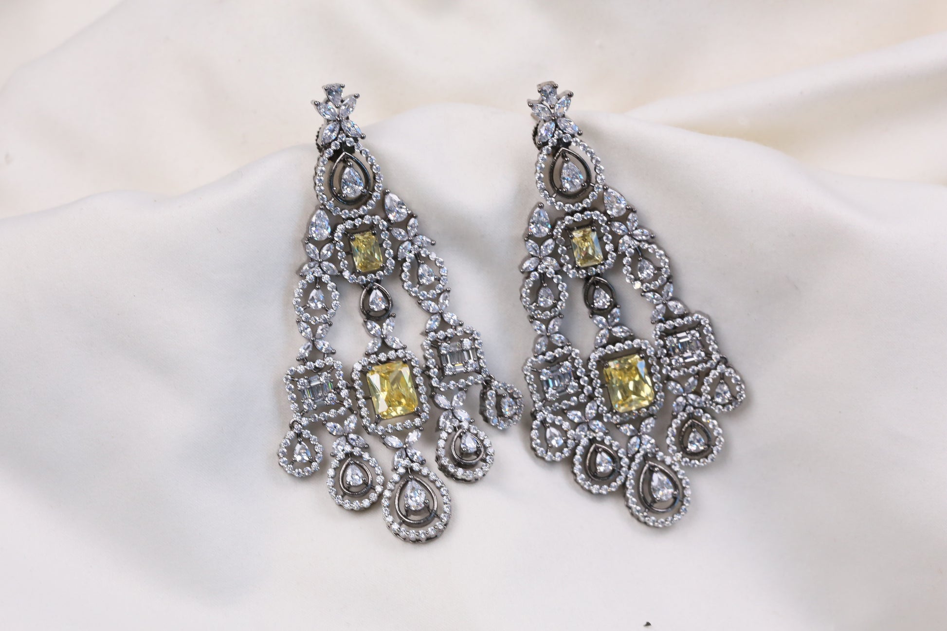 Raaha Victorian CZ Earrings - Yellow