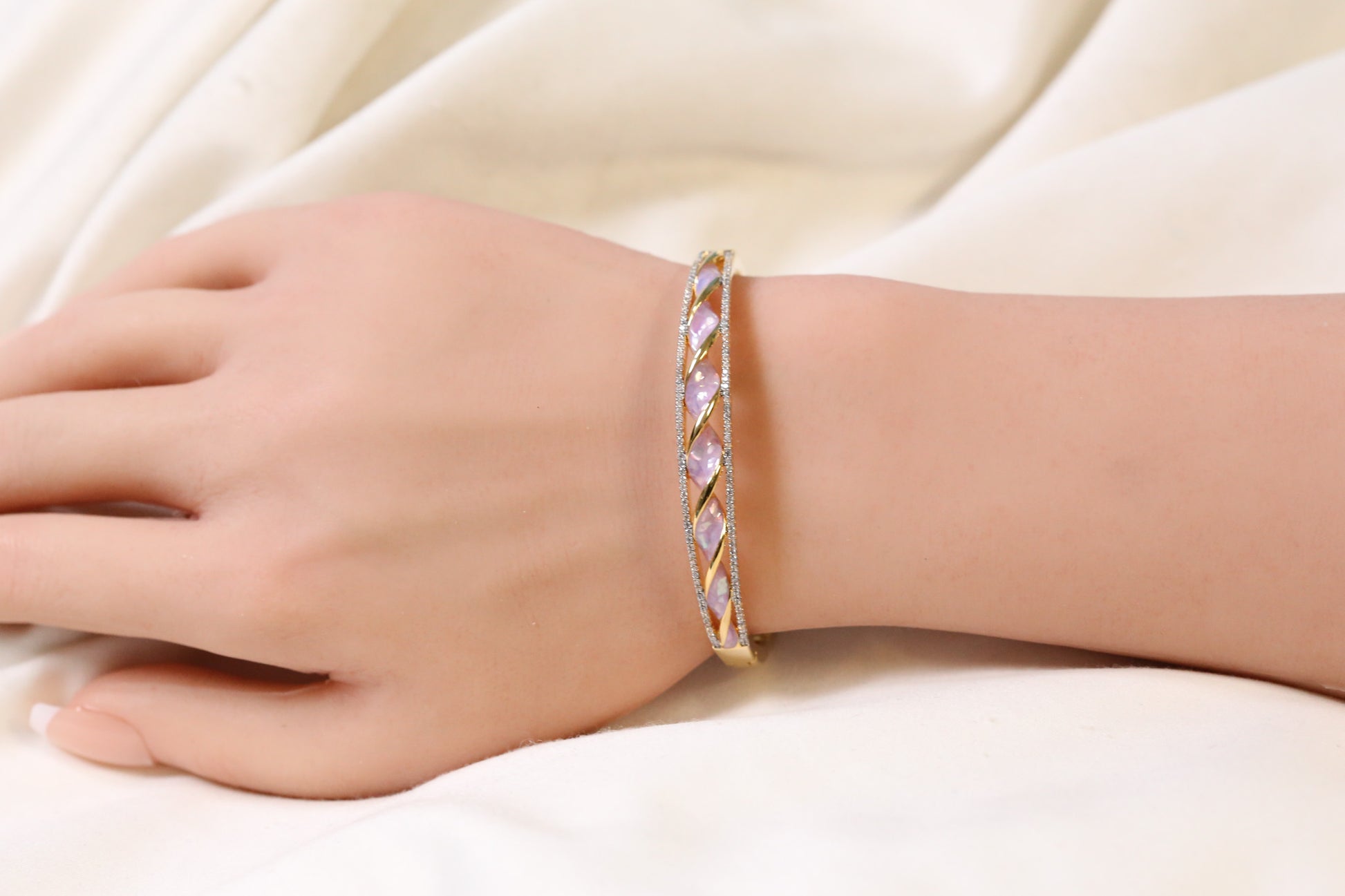 Jonna Openable Micro CZ Bracelet- Gold & Purple