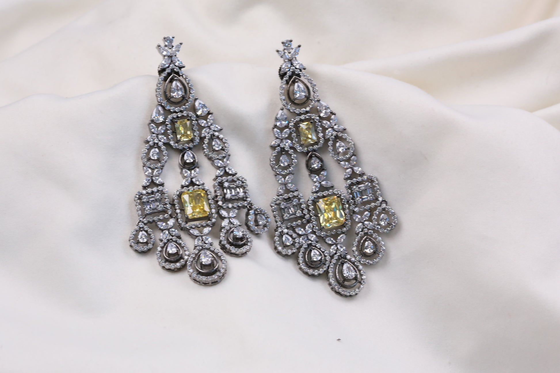Raaha Victorian CZ Earrings - Yellow