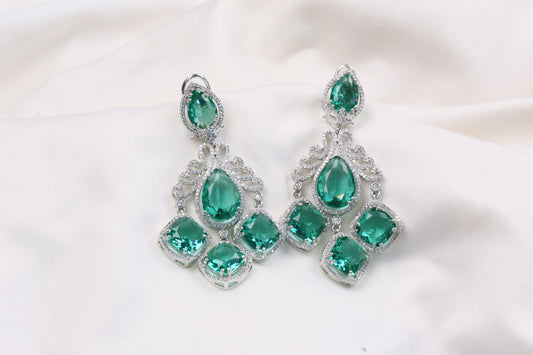 Tisha Silver Finish CZ Earrings - Sea Green