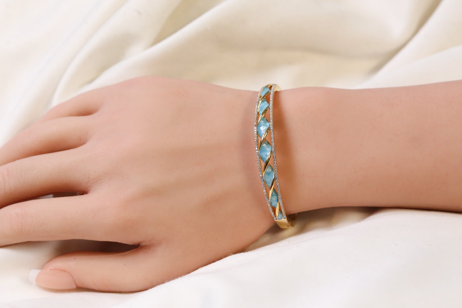 Jonna Openable Micro CZ Bracelet- Gold & Teal