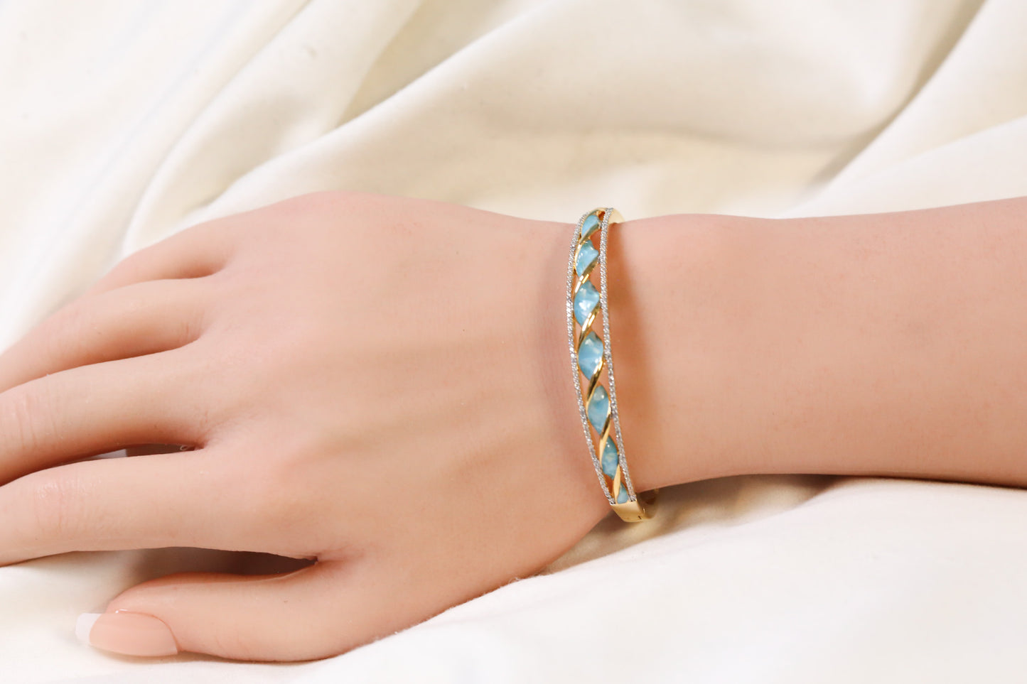 Jonna Openable Micro CZ Bracelet- Gold & Teal