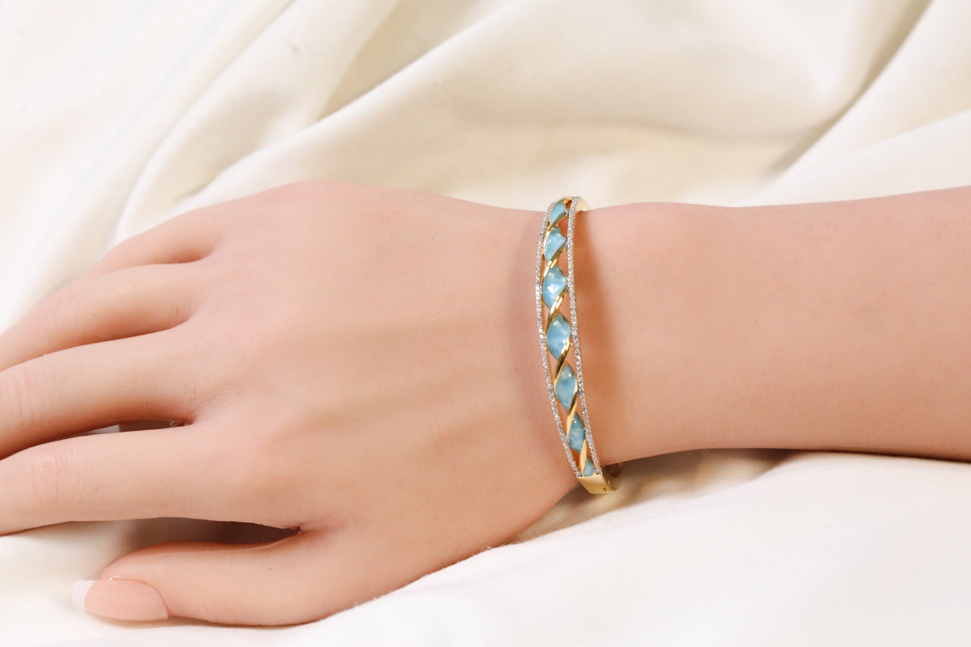 Jonna Openable Micro CZ Bracelet- Gold & Teal