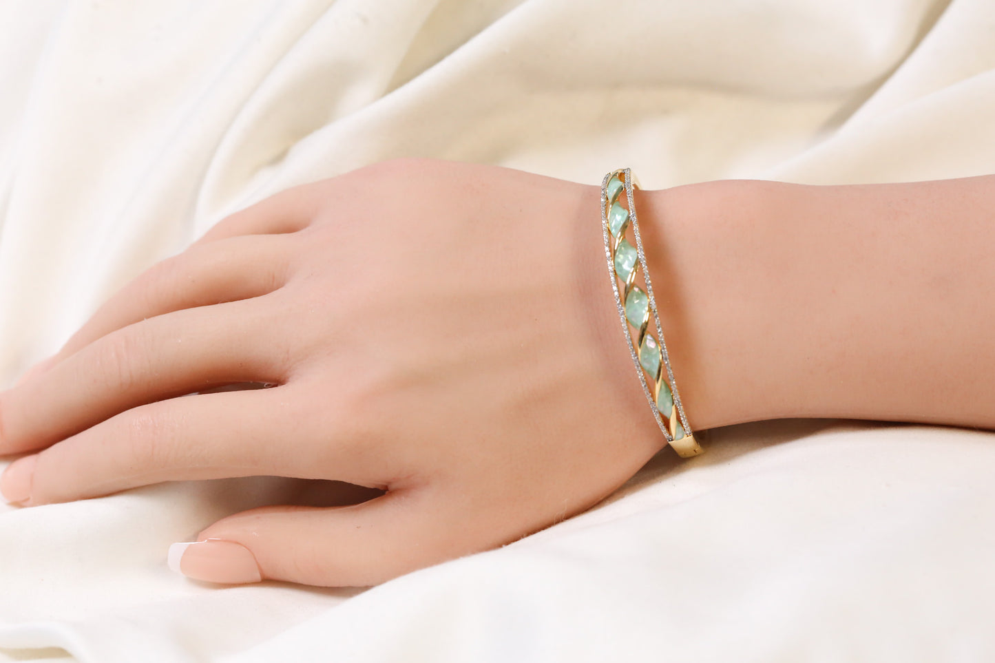 Jonna Openable Micro CZ Bracelet- Gold & Mint
