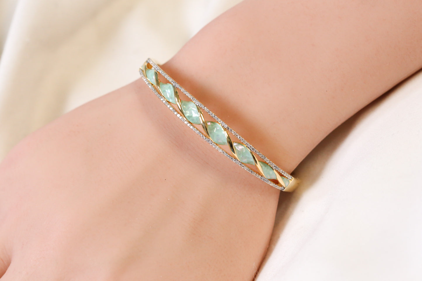 Jonna Openable Micro CZ Bracelet- Gold & Mint