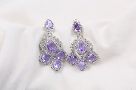 Tisha Silver Finish CZ Earrings - Lilac