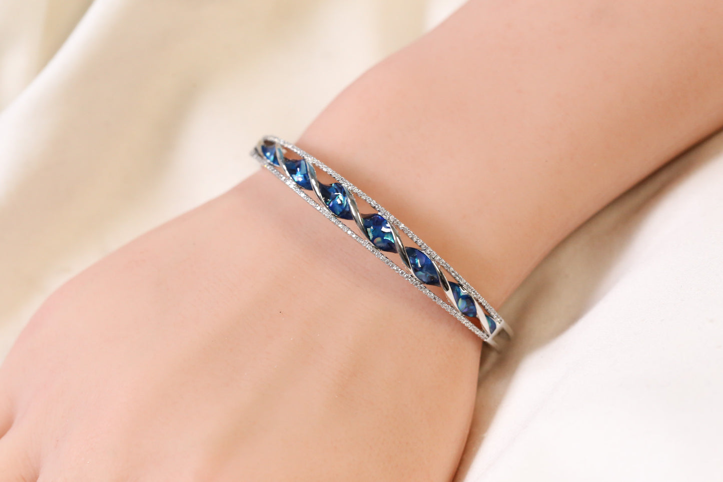 Jonna Openable Micro CZ Bracelet- Silver & Blue