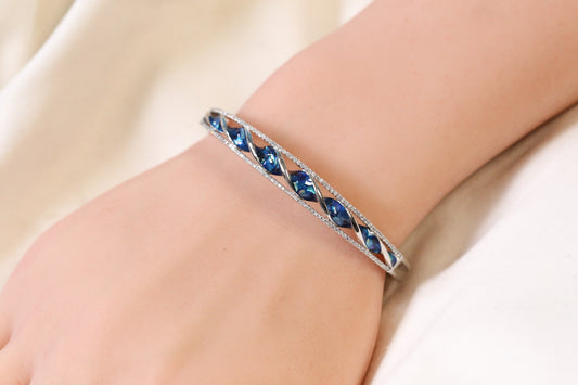 Jonna Openable Micro CZ Bracelet- Silver & Blue