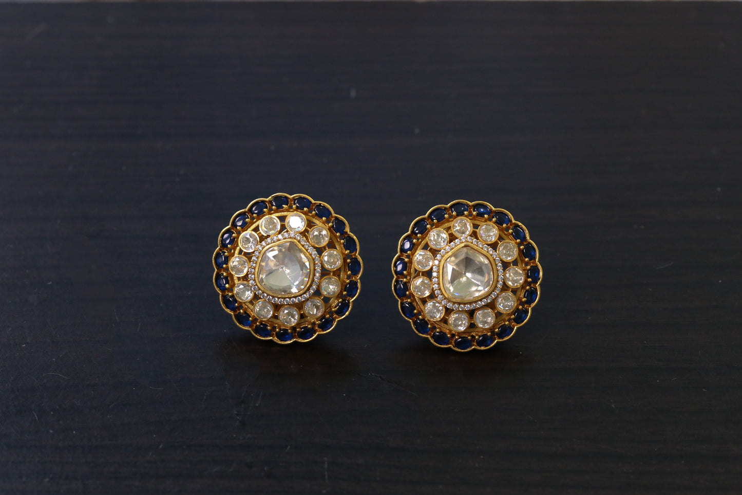 Aditi Real Moissanite & Pota Stones Studs - Blue