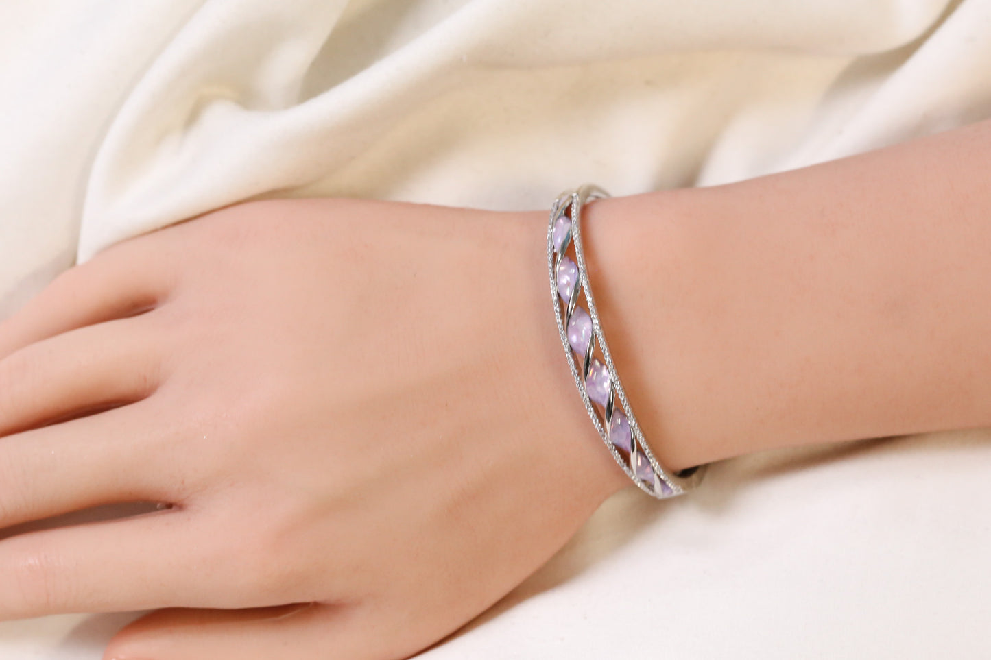Jonna Openable Micro CZ Bracelet- Silver & Purple