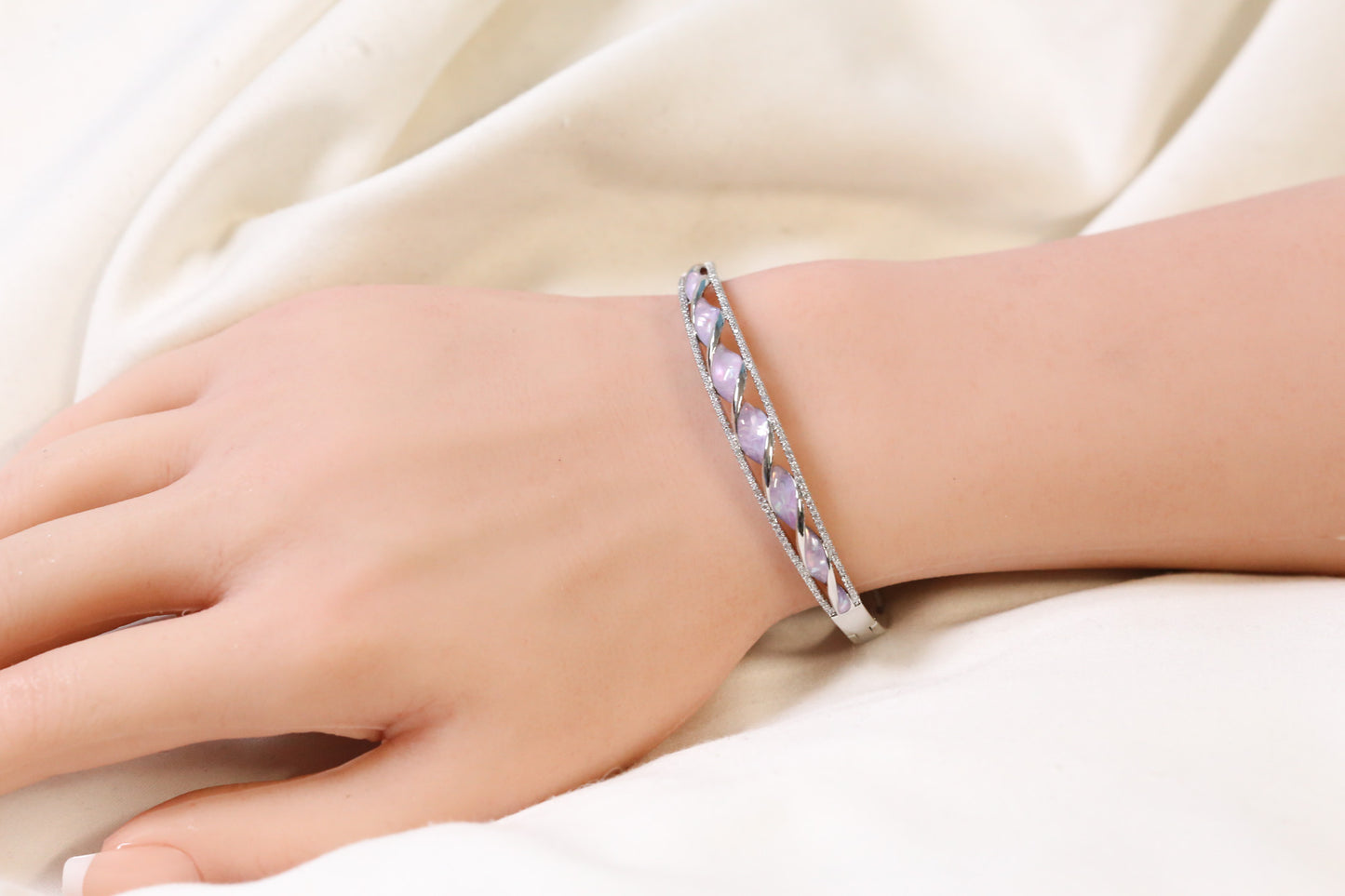 Jonna Openable Micro CZ Bracelet- Silver & Purple