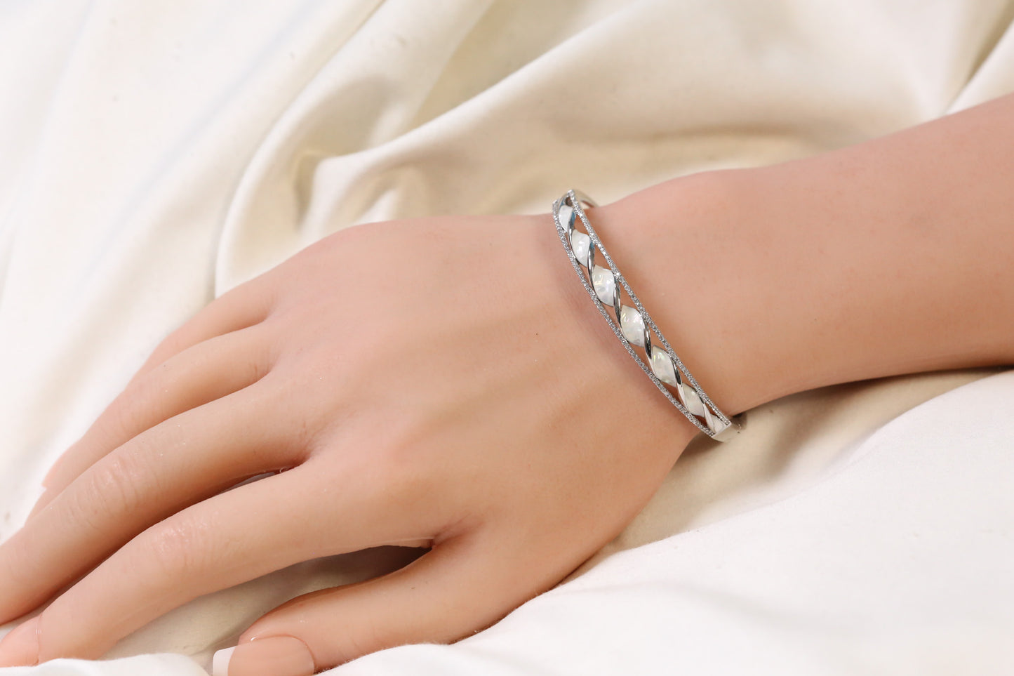 Jonna Openable Micro CZ Bracelet- Silver & Ivory