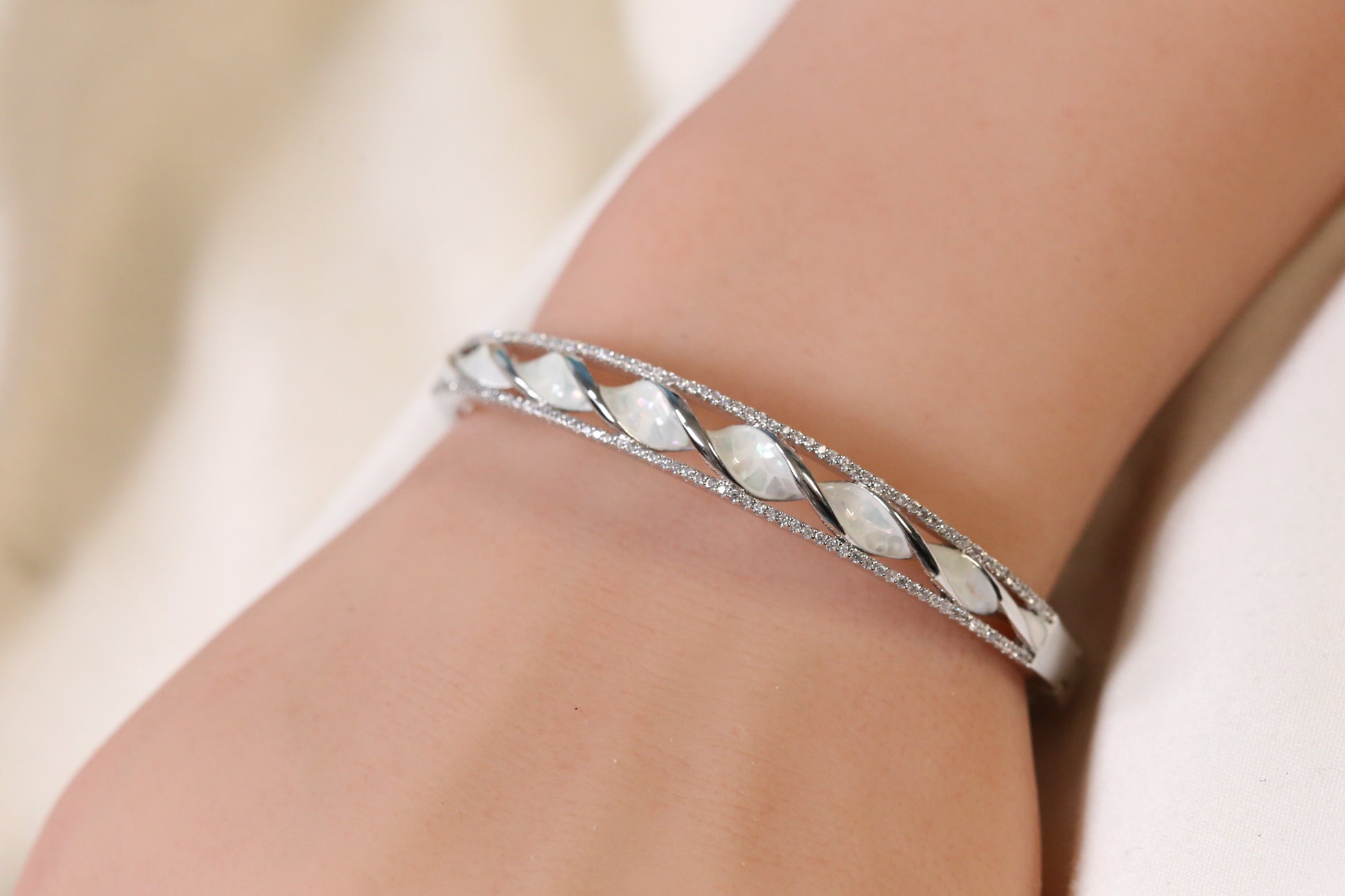 Jonna Openable Micro CZ Bracelet- Silver & Ivory