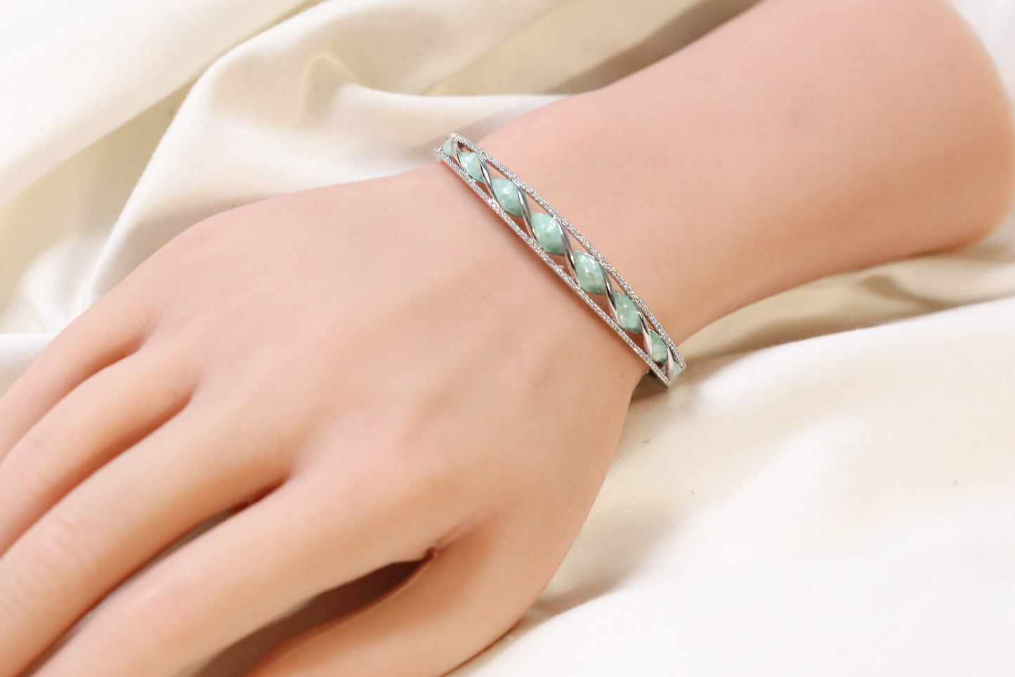 Jonna Openable Micro CZ Bracelet- Silver & Mint