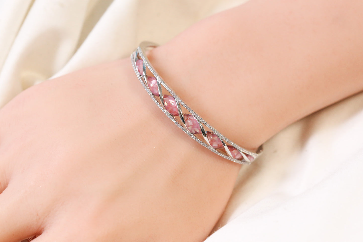 Jonna Openable Micro CZ Bracelet- Silver & Pink