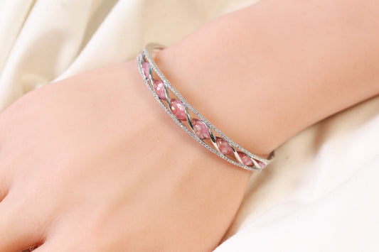 Jonna Openable Micro CZ Bracelet- Silver & Pink
