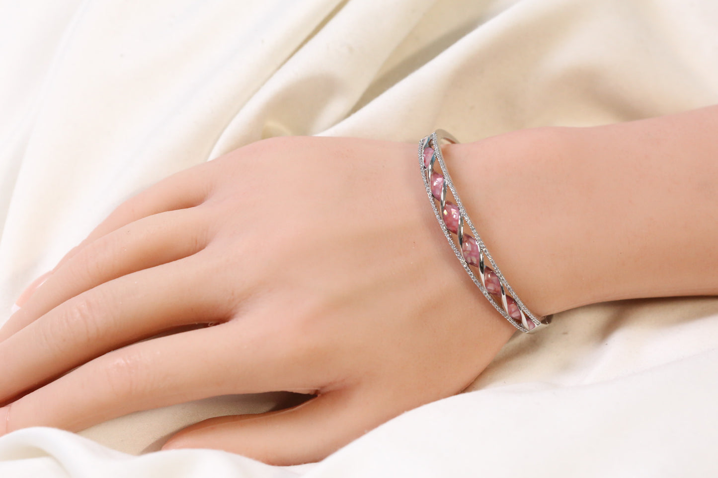 Jonna Openable Micro CZ Bracelet- Silver & Pink