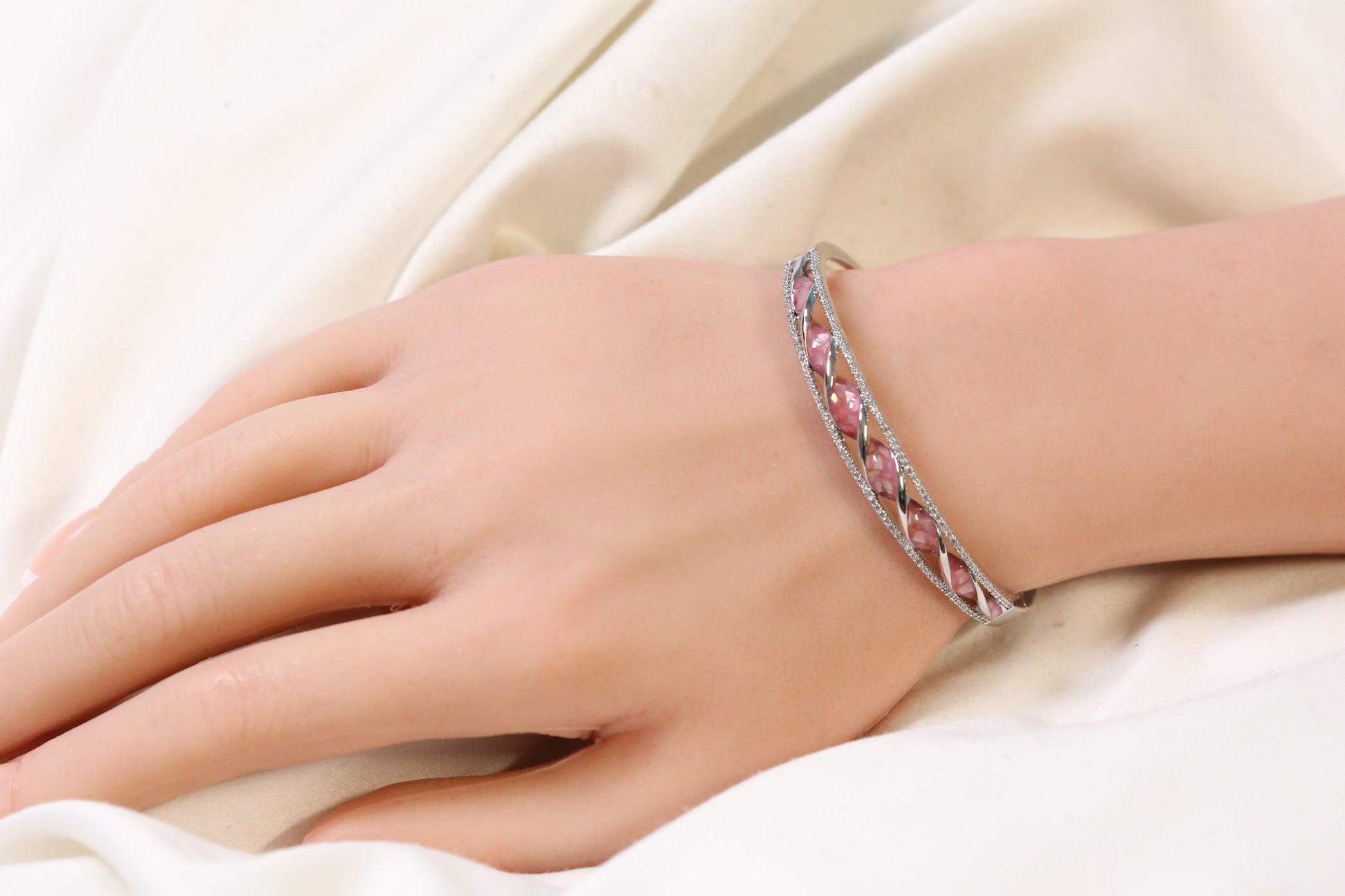 Jonna Openable Micro CZ Bracelet- Silver & Pink