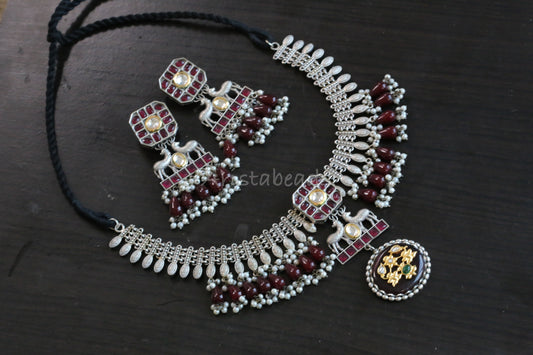 Aruna Inlay Dual Tone Necklace Set (T103-02)