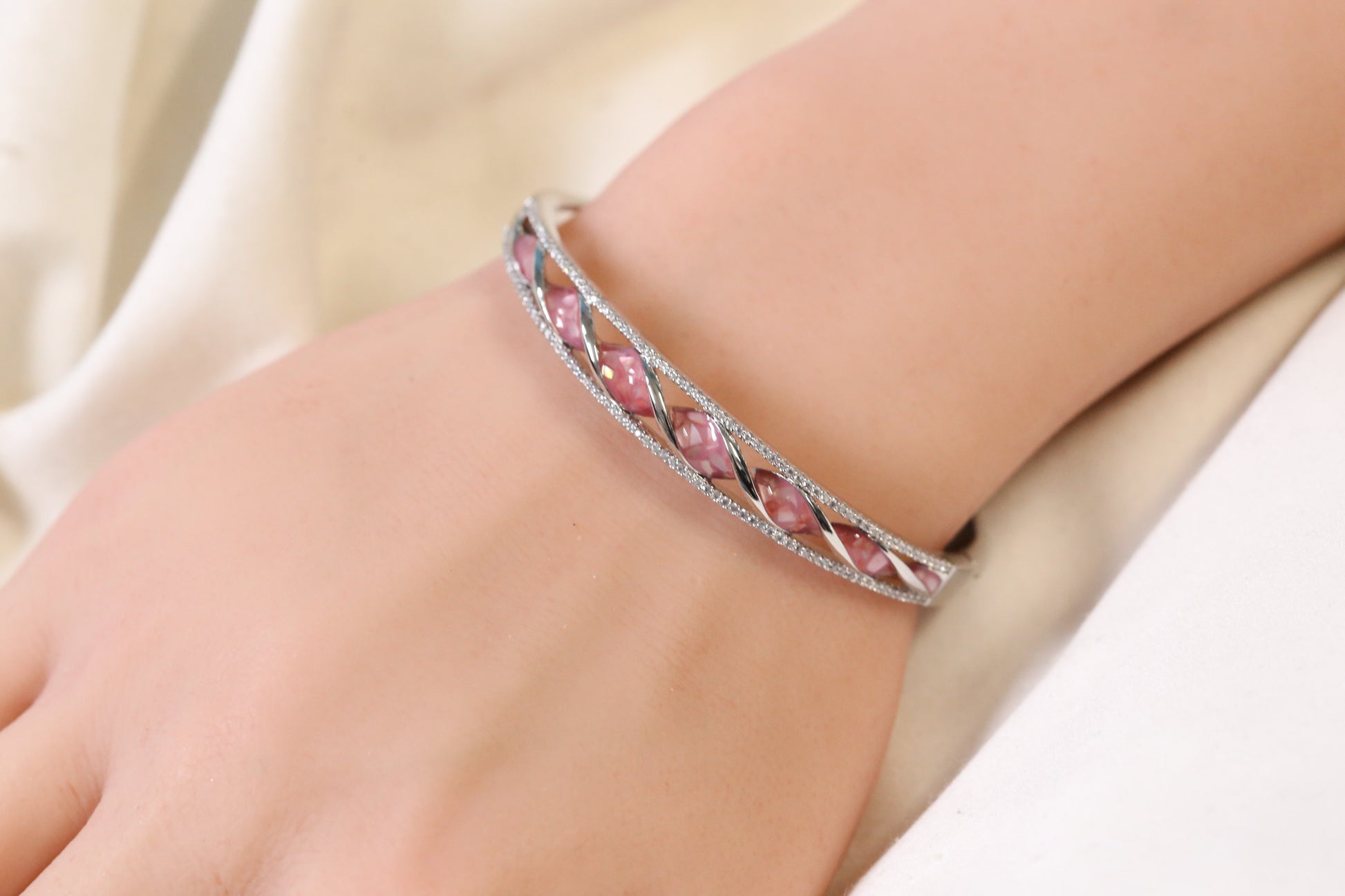 Jonna Openable Micro CZ Bracelet- Silver & Pink