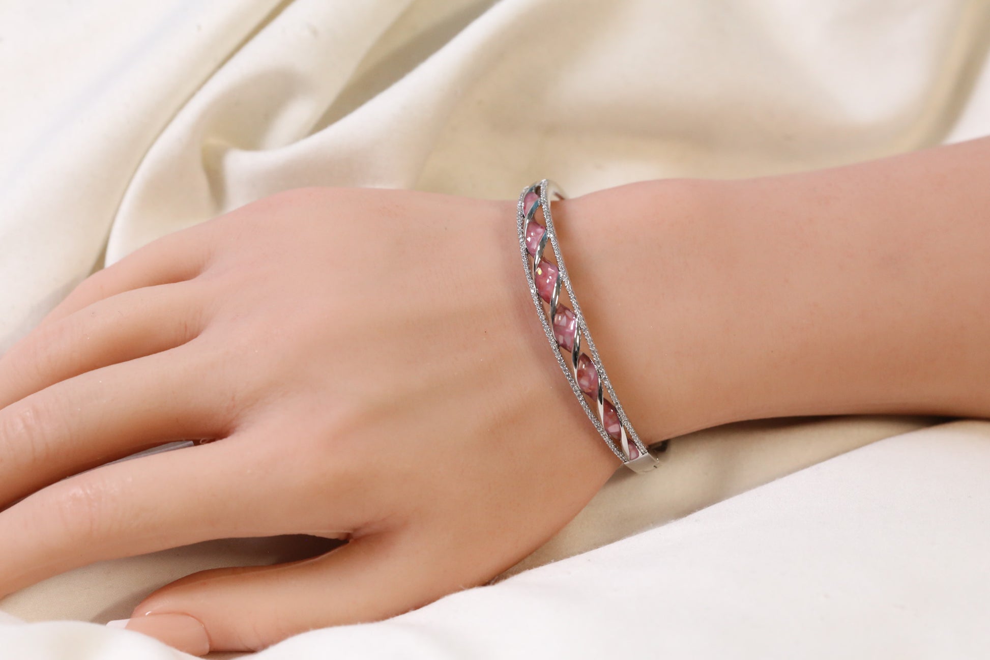 Jonna Openable Micro CZ Bracelet- Silver & Pink