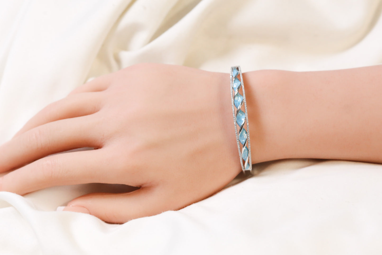 Jonna Openable Micro CZ Bracelet- Silver & Aqua