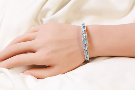 Jonna Openable Micro CZ Bracelet- Silver & Aqua